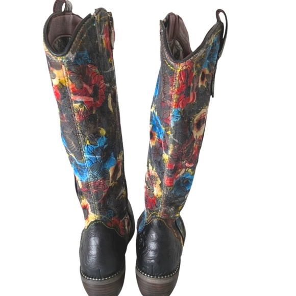 Rodeoqueen Leather Floral Print Velvet Studded Tall Western Boots ..Sz.37(6.5-7) - Picture 6 of 12